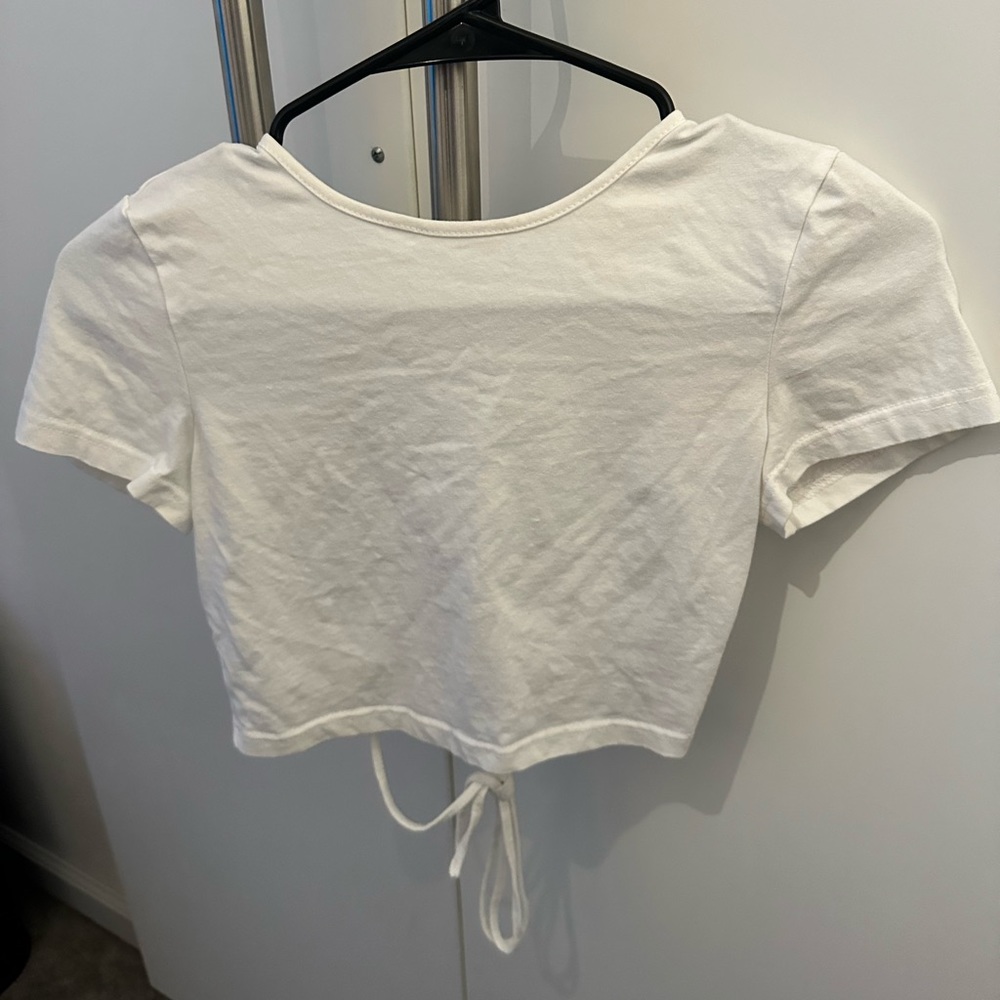 Crisscross Cropped White Tee